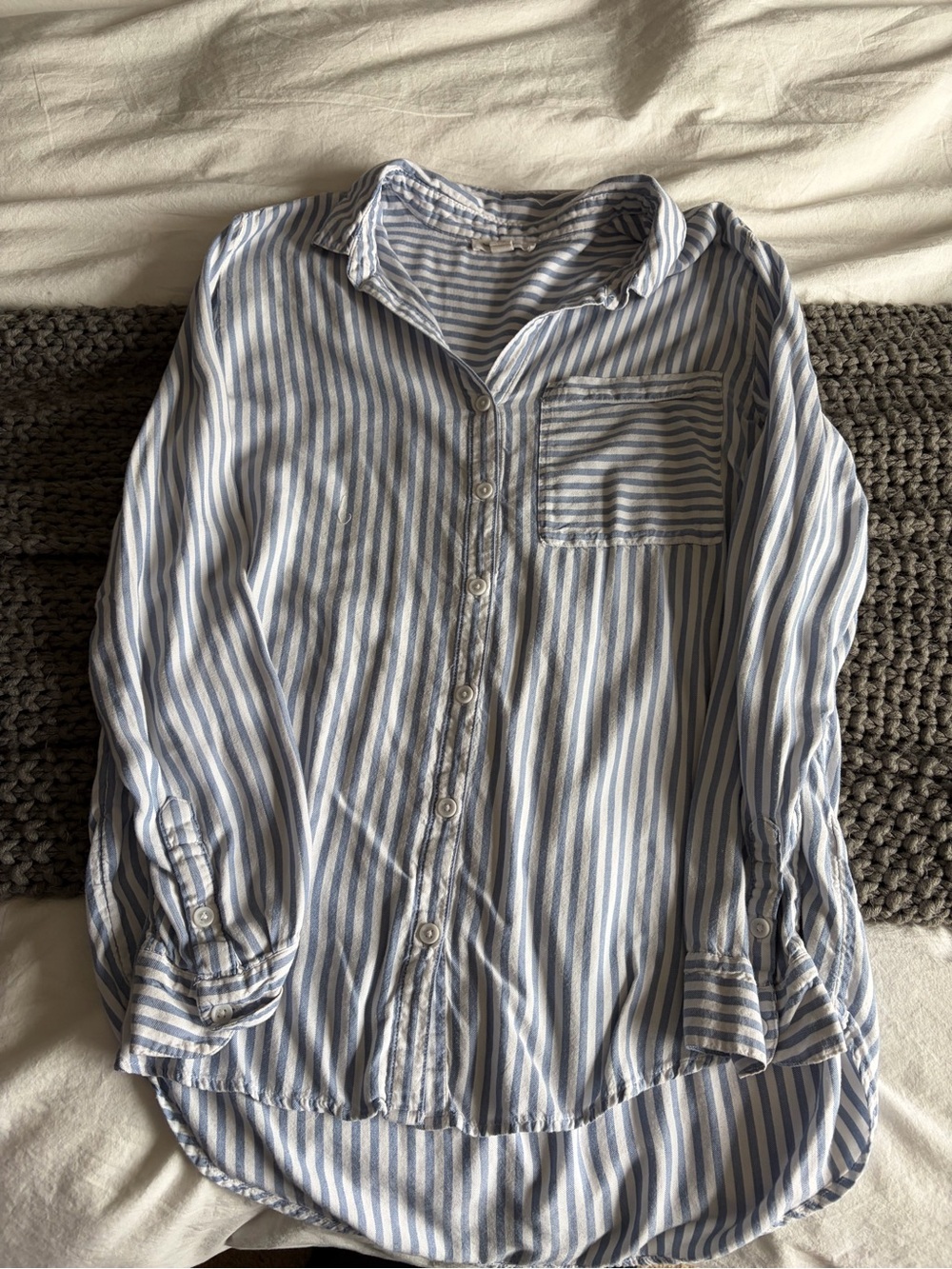 Blue and White Striped Button-Up Shirt